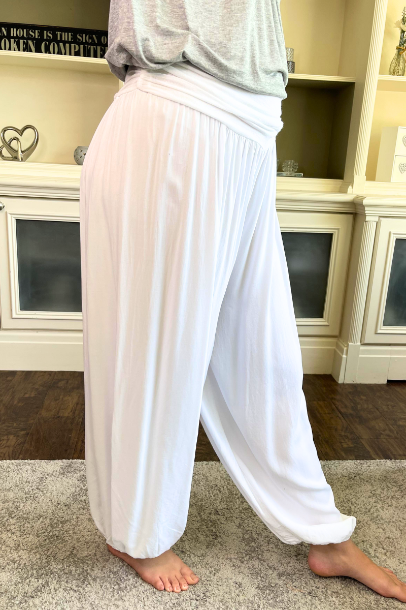 DARIA Plain Harem Trousers - White