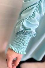 YVETTE Ruched Sleeve Shirt - Mint Green