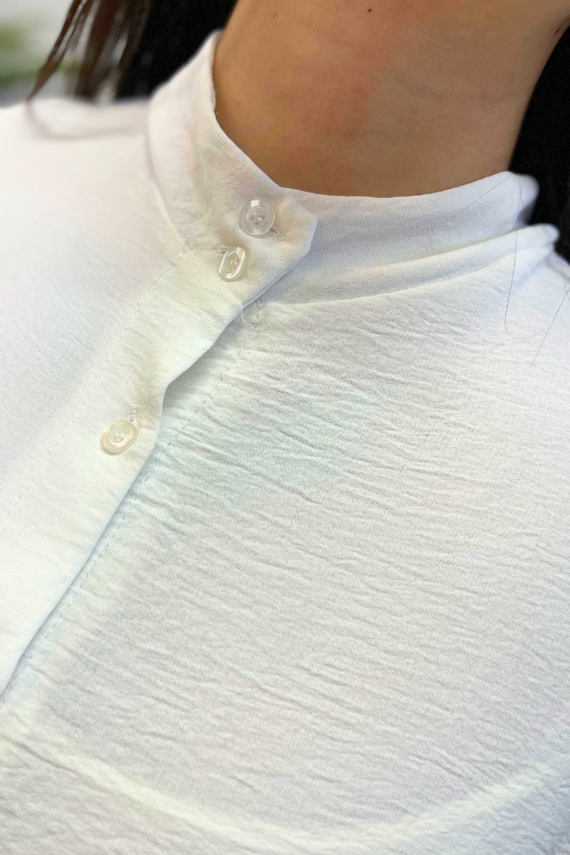 YVETTE Ruched Sleeve Shirt - White
