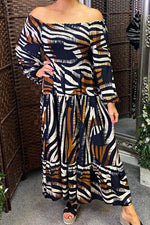 JENNA Striped Bardot Maxi Dress - Black