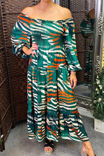 JENNA Striped Bardot Maxi Dress - Forest Green