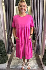MELISSA Tiered Midi Dress - Fuchsia