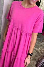 MELISSA Tiered Midi Dress - Fuchsia