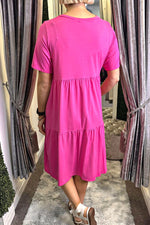 MELISSA Tiered Midi Dress - Fuchsia
