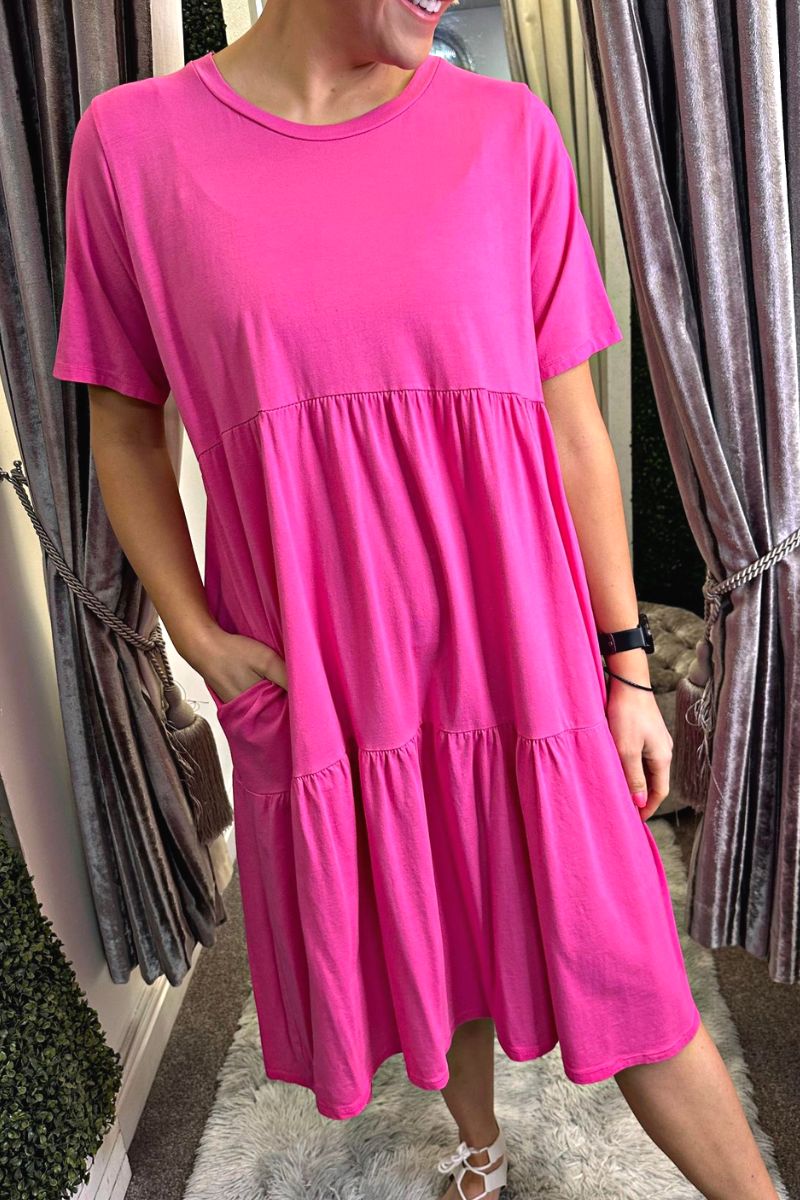 MELISSA Tiered Midi Dress - Fuchsia