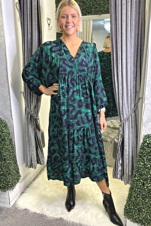 AUDREY Animal Print Dress - Green (NO RETURNS)