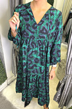 AUDREY Animal Print Dress - Green (NO RETURNS)