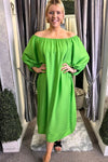 KRISTA Off-Shoulder Pocket Dress - Apple Green