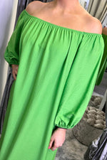 KRISTA Off-Shoulder Pocket Dress - Apple Green