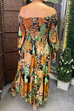 PORTIA Floral Bardot Maxi Dress - Black