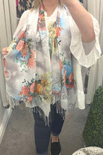 Light Grey Floral Scarf - C13