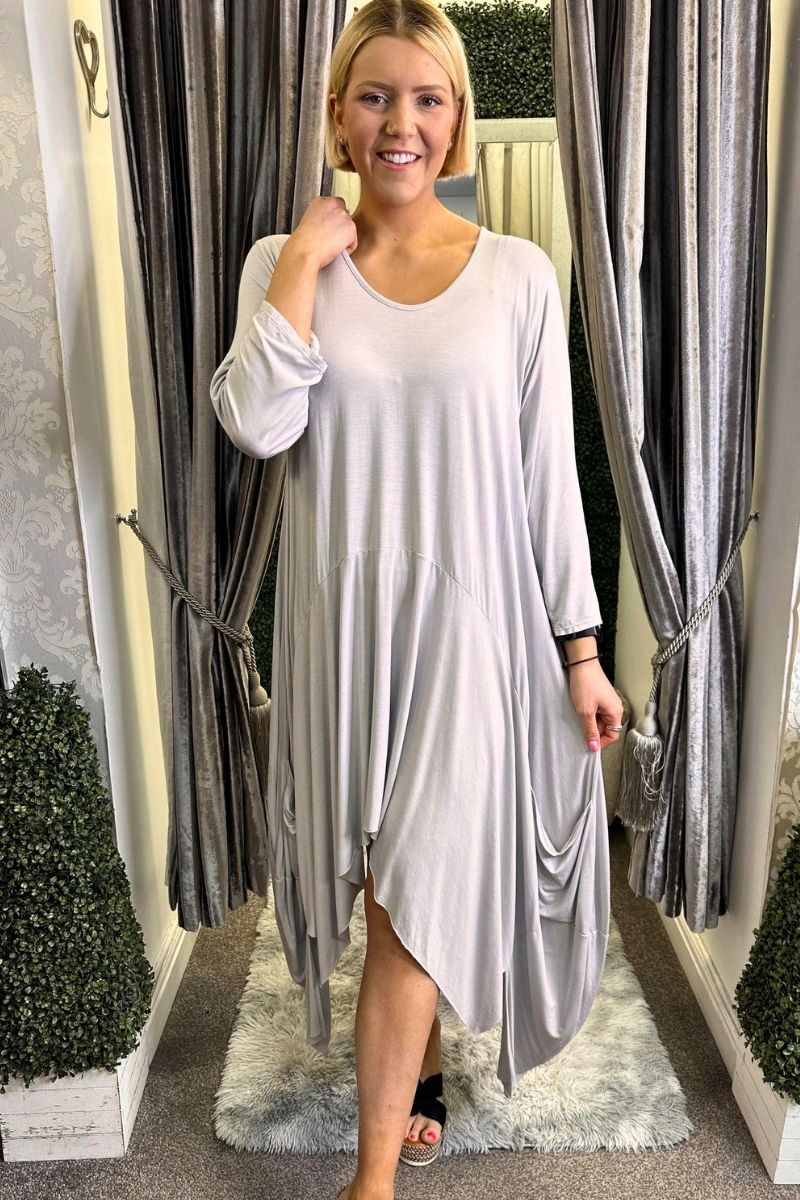 STACEY Oversized Asymmetric Hem Top - Grey