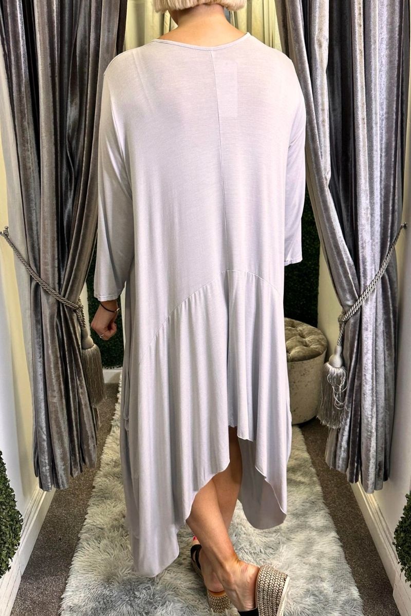 STACEY Oversized Asymmetric Hem Top - Grey