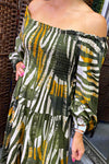 JENNA Striped Bardot Maxi Dress - Khaki