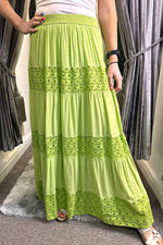 AGNES Crochet Detail Skirt - Lime Green