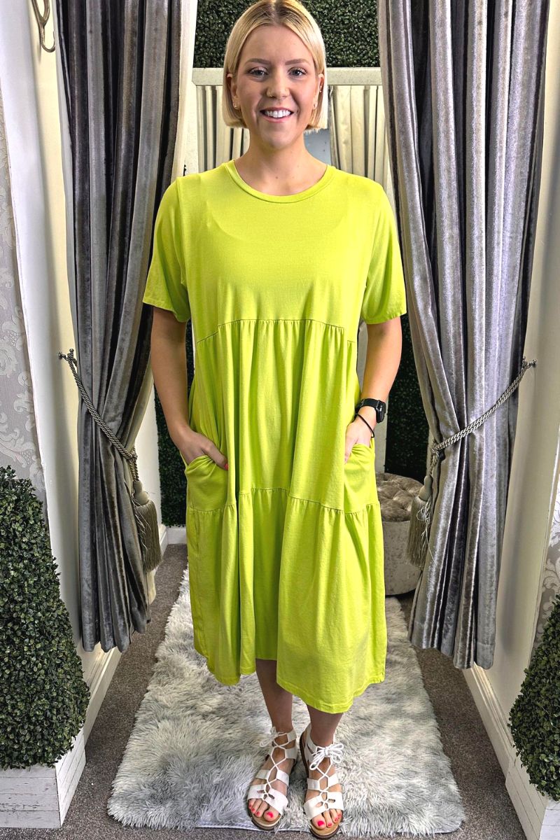 MELISSA Tiered Midi Dress - Lime Green