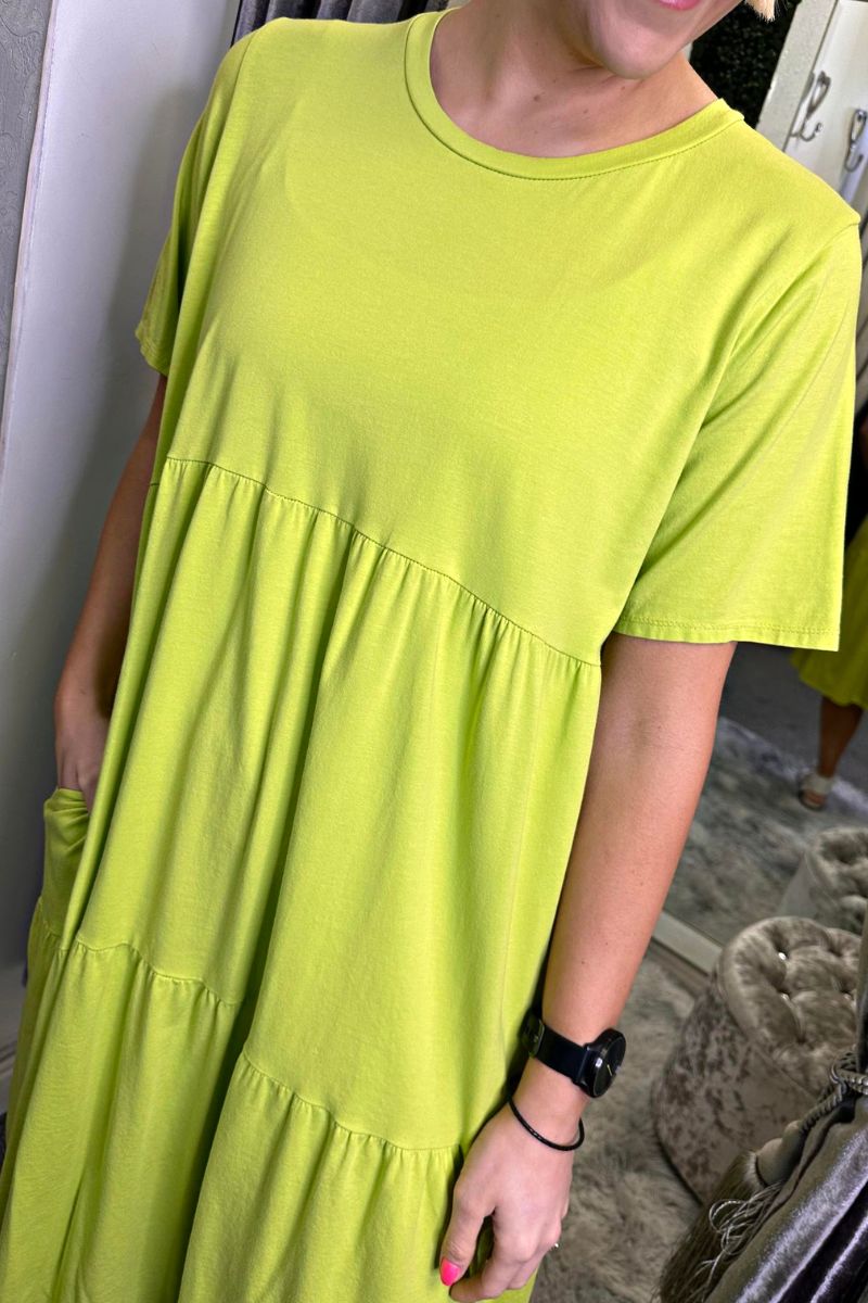 MELISSA Tiered Midi Dress - Lime Green