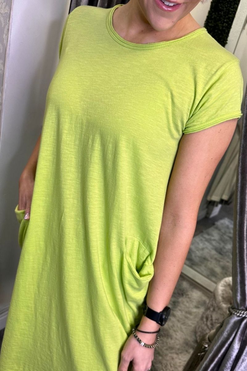 YASMIN Plain T-Shirt Dress - Lime Green