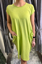 YASMIN Plain T-Shirt Dress - Lime Green