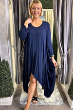 STACEY Oversized Asymmetric Hem Top - Navy