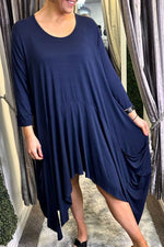 STACEY Oversized Asymmetric Hem Top - Navy