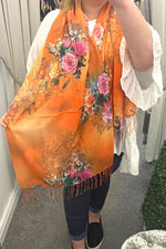 Orange Floral Scarf - C13