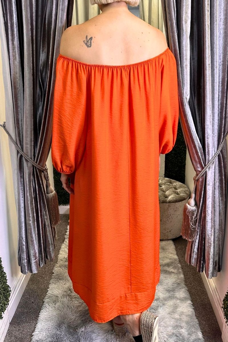 KRISTA Off-Shoulder Pocket Dress - Orange