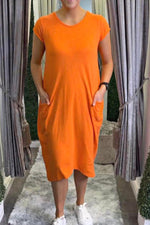 YASMIN Plain T-Shirt Dress - Orange