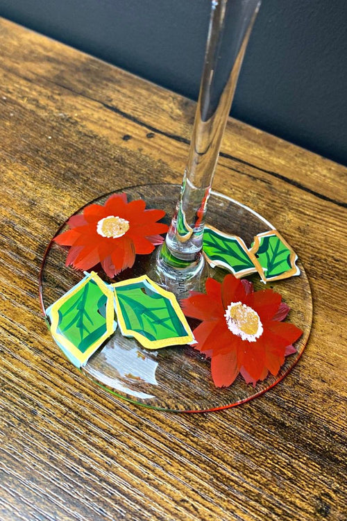 Poinsettia Hand Painted Gin Glass