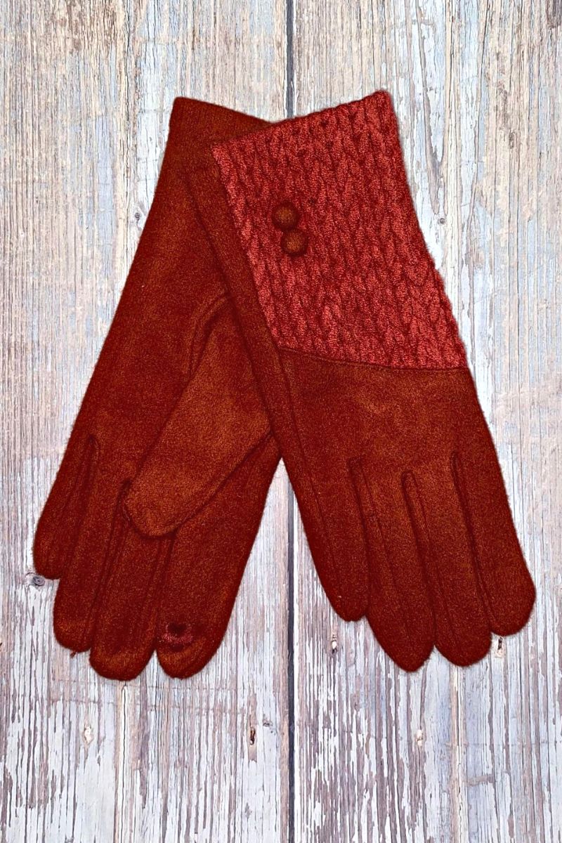 Red Cable Knit Detail Gloves - C38