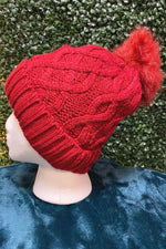 GABBY Cable Knit Hat - Red