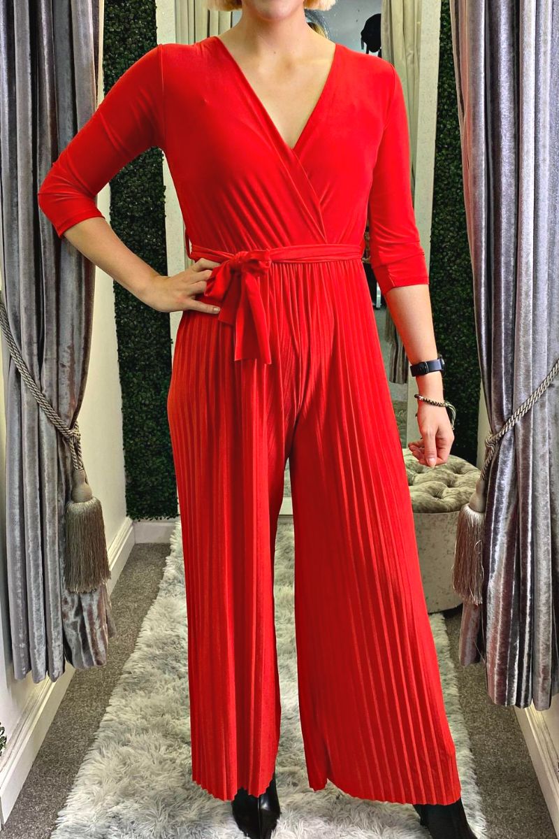 MATILDA Pleated Jumpsuit - Red