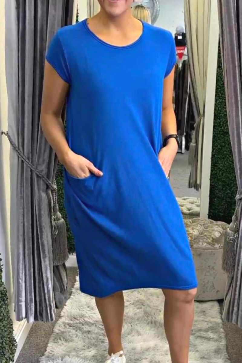 YASMIN Plain T-Shirt Dress - Royal Blue