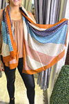 Rust Colour Block Patterened Scarf - C28
