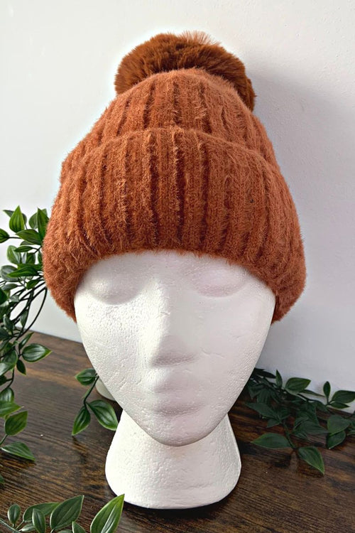 SHARI Bobble Hat - Rust