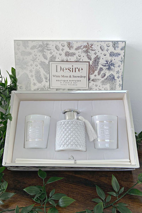 Diffuser & Candle Set - White Moss & Snowdrop