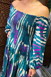 JENNA Striped Bardot Maxi Dress - Teal