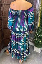 JENNA Striped Bardot Maxi Dress - Teal