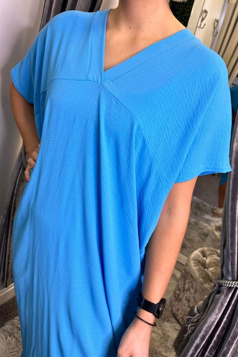 ANITA V Neck Dress - Turquoise