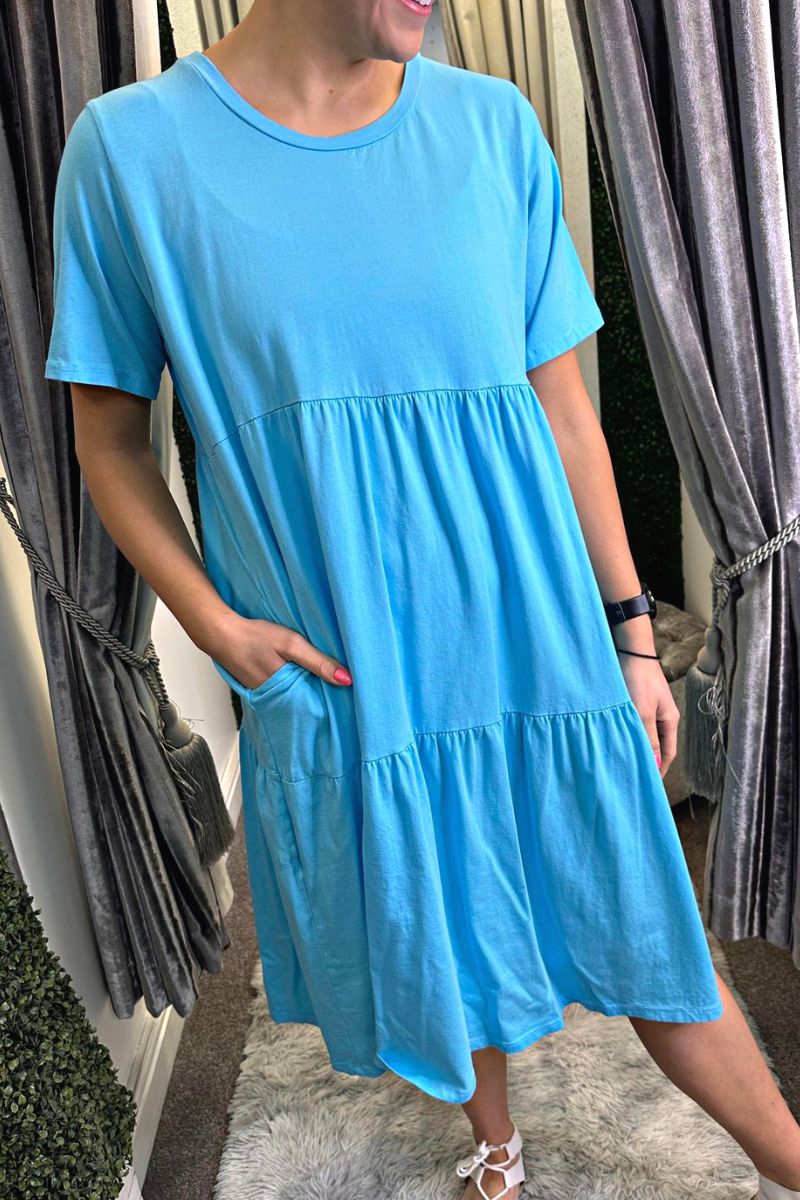 MELISSA Tiered Midi Dress - Turquoise