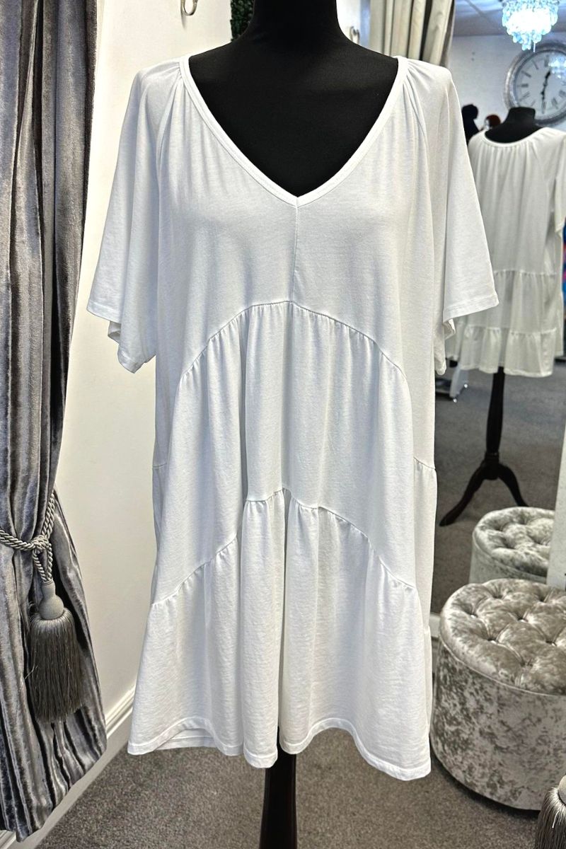 TASHA Tiered Smock Dress - White