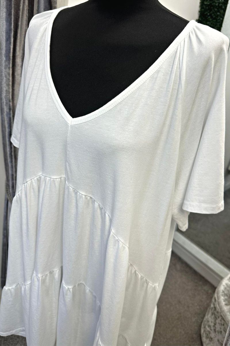 TASHA Tiered Smock Dress - White