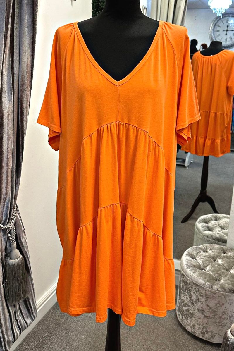 TASHA Tiered Smock Dress - Orange