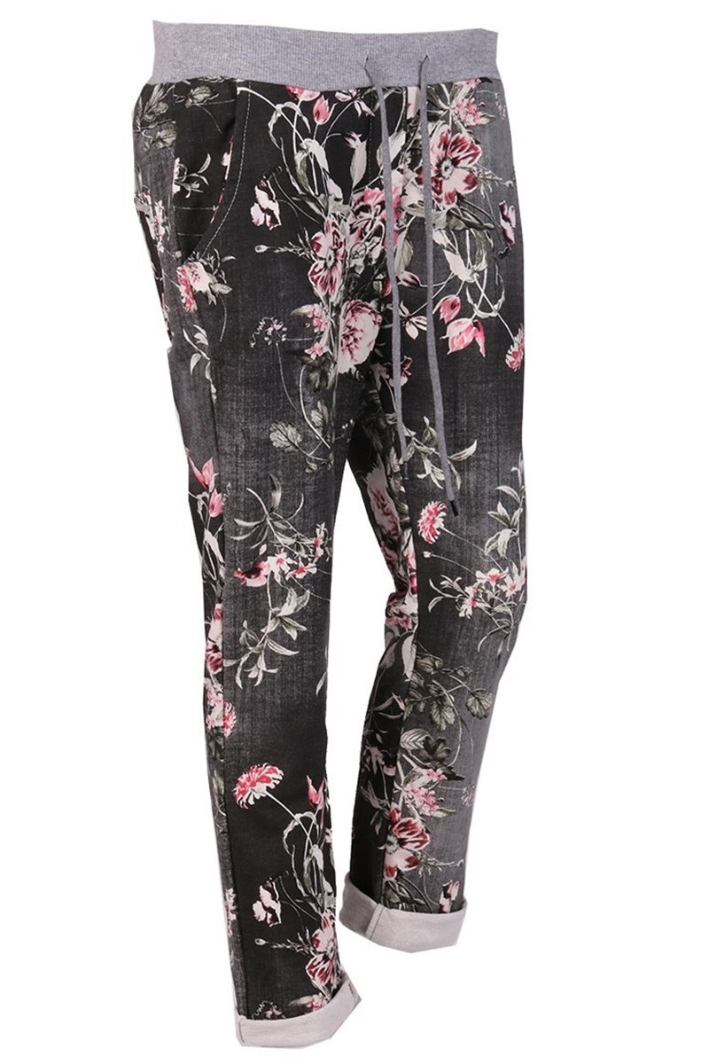ALICIA Floral Jogger - Black