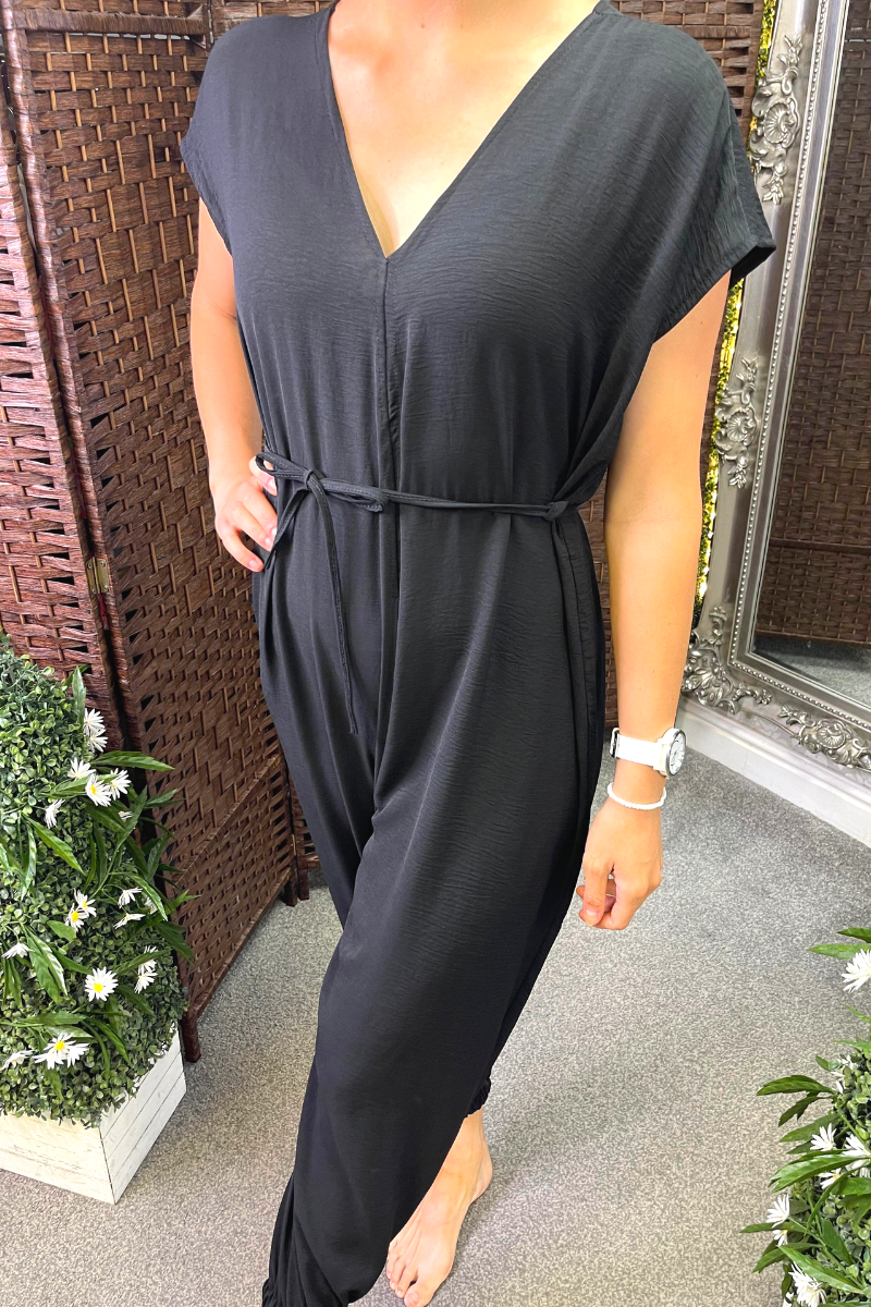 JOANNE V Neck Jumpsuit - Black