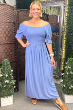 AMANDA Plain Dress - Denim Blue