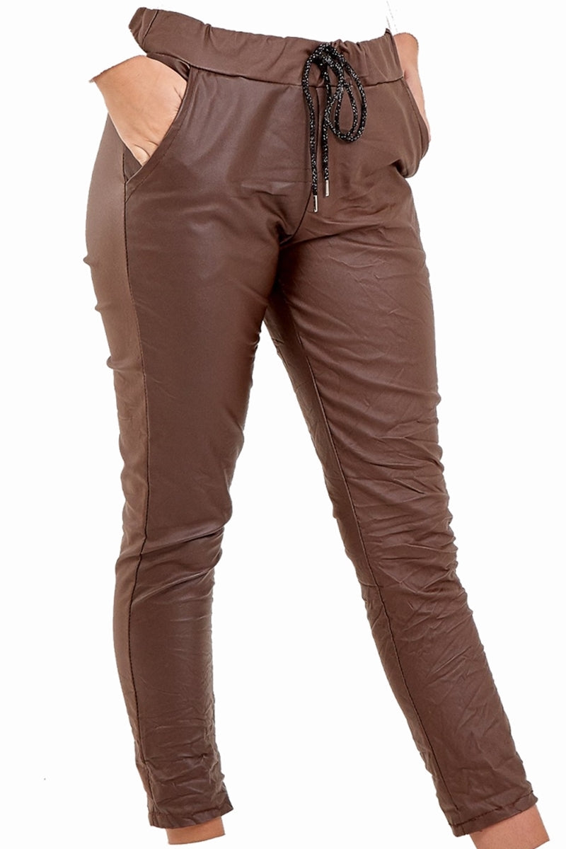 MABEL PU Magic Trousers - Brown