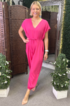 JOANNE V Neck Jumpsuit - Fuchsia