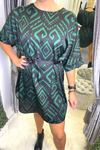 TABATHA Tribal Print Shift Dress - Green