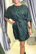 TABATHA Tribal Print Shift Dress - Green